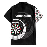 Personalized Black and White Dartboard Family Matching Short Sleeve Bodycon Dress and Hawaiian Shirt Bullseye Target Design for Dart Players - Wonder Print Shop