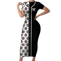 Personalized Black and White Dartboard Family Matching Short Sleeve Bodycon Dress and Hawaiian Shirt Bullseye Target Design for Dart Players - Wonder Print Shop
