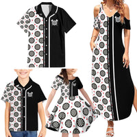 Personalized Black and White Dartboard Family Matching Summer Maxi Dress and Hawaiian Shirt Bullseye Target Design for Dart Players - Wonder Print Shop
