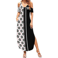 Personalized Black and White Dartboard Family Matching Summer Maxi Dress and Hawaiian Shirt Bullseye Target Design for Dart Players - Wonder Print Shop