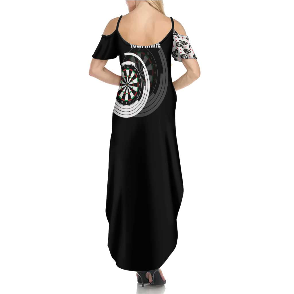 Personalized Black and White Dartboard Family Matching Summer Maxi Dress and Hawaiian Shirt Bullseye Target Design for Dart Players - Wonder Print Shop
