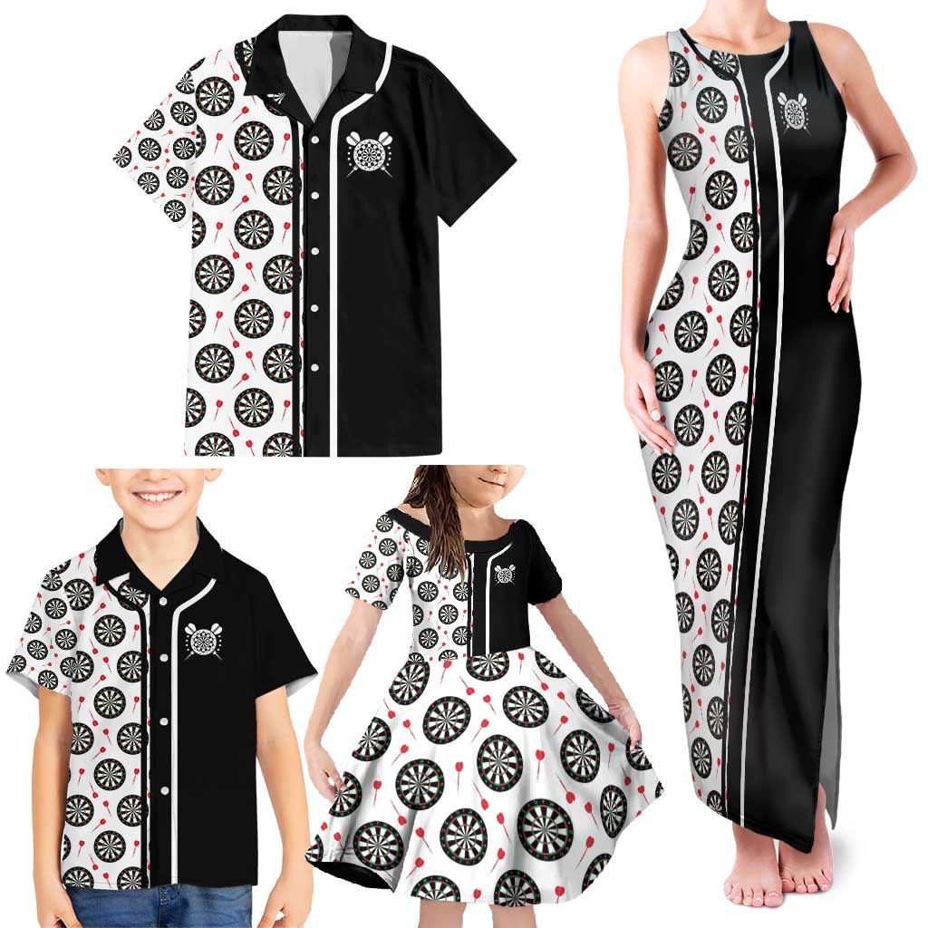 Personalized Black and White Dartboard Family Matching Tank Maxi Dress and Hawaiian Shirt Bullseye Target Design for Dart Players - Wonder Print Shop