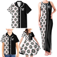 Personalized Black and White Dartboard Family Matching Tank Maxi Dress and Hawaiian Shirt Bullseye Target Design for Dart Players - Wonder Print Shop