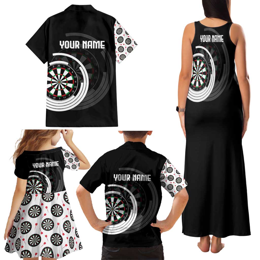 Personalized Black and White Dartboard Family Matching Tank Maxi Dress and Hawaiian Shirt Bullseye Target Design for Dart Players - Wonder Print Shop