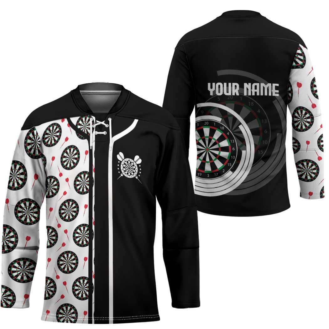 Personalized Black and White Dartboard Hockey Jersey Bullseye Target Design for Dart Players - Wonder Print Shop