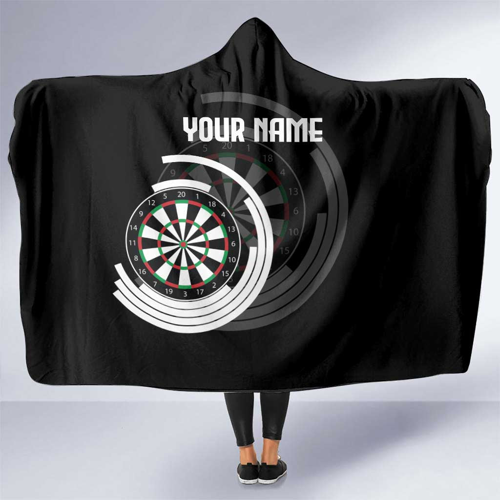 Personalized Black and White Dartboard Hooded Blanket Bullseye Target Design for Dart Players - Wonder Print Shop