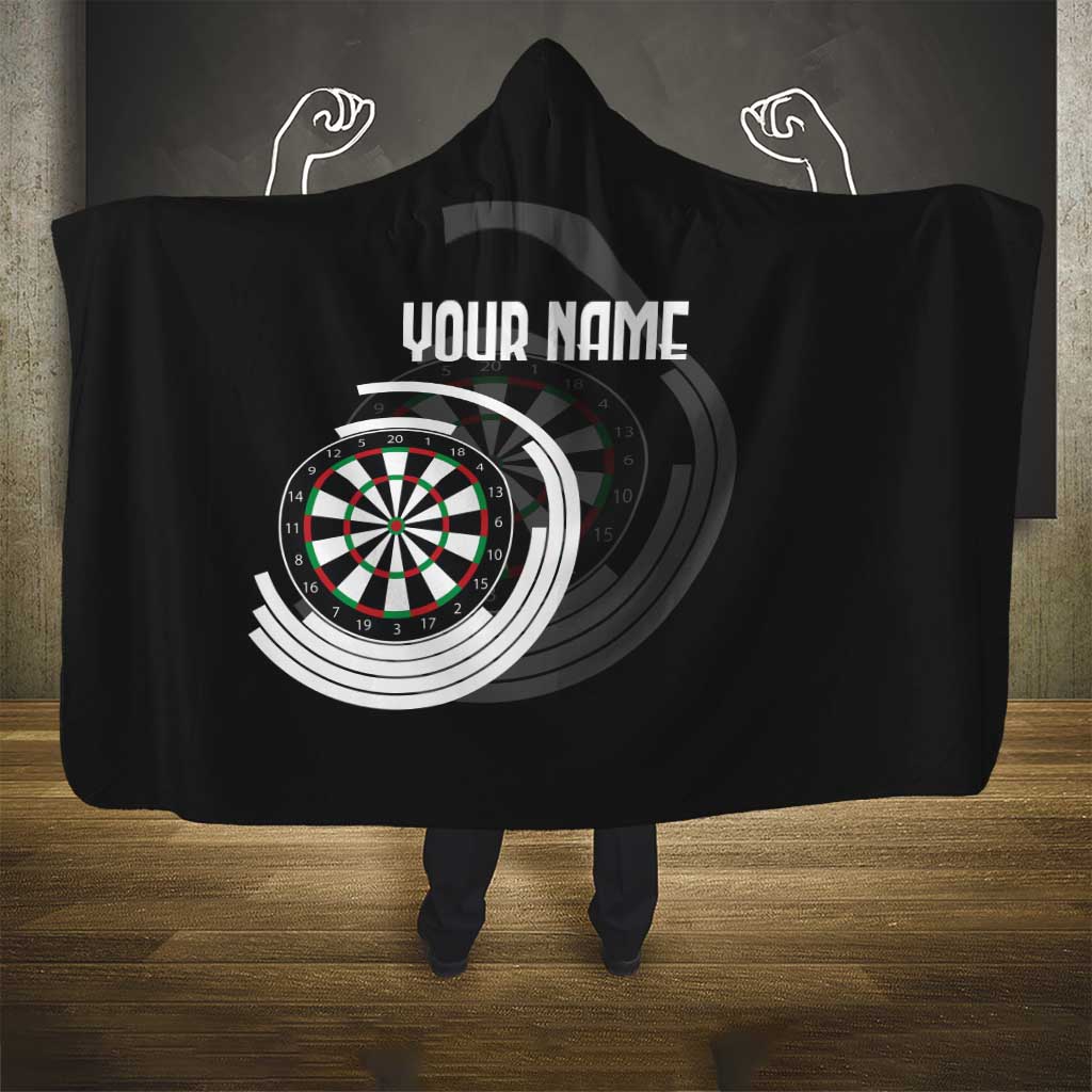 Personalized Black and White Dartboard Hooded Blanket Bullseye Target Design for Dart Players - Wonder Print Shop