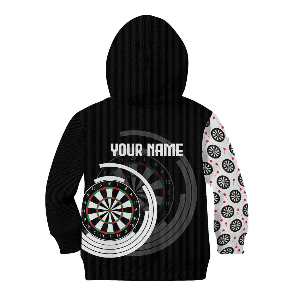 Personalized Black and White Dartboard Kid Hoodie Bullseye Target Design for Dart Players - Wonder Print Shop