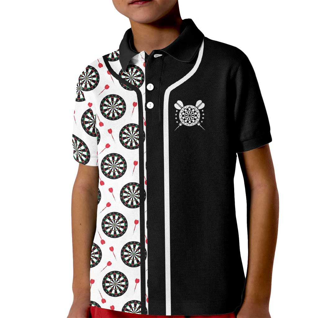Personalized Black and White Dartboard Kid Polo Shirt Bullseye Target Design for Dart Players - Wonder Print Shop