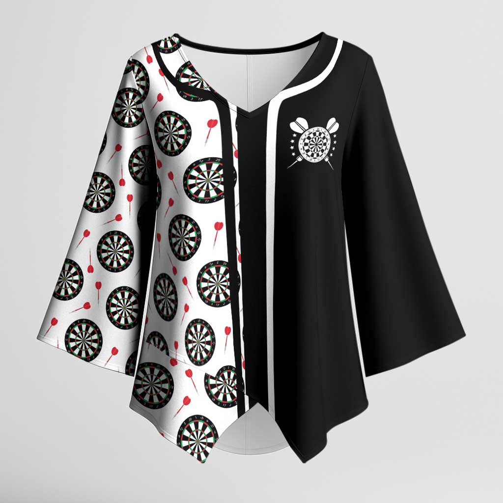 Personalized Black and White Dartboard Kimono Sleeve Blouse Bullseye Target Design for Dart Players - Wonder Print Shop