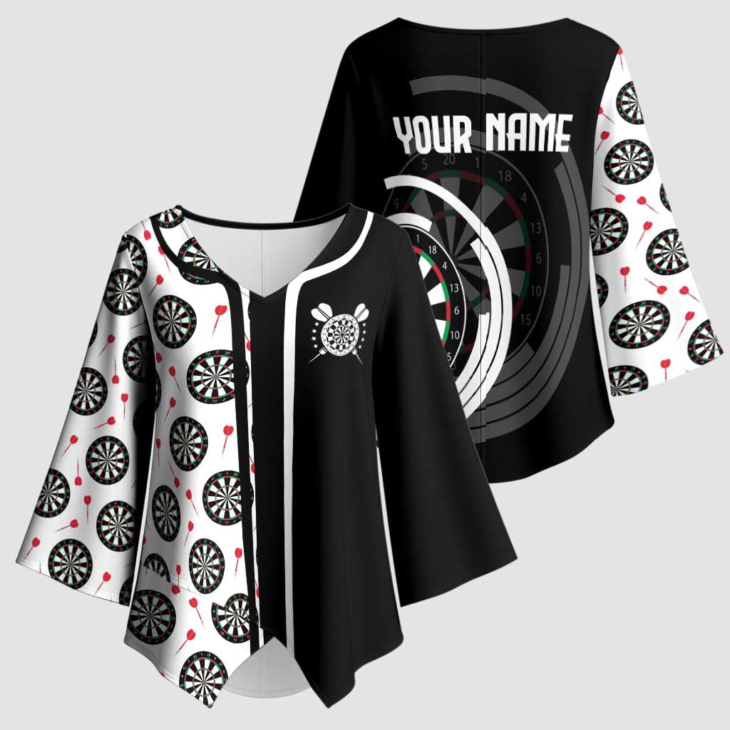 Personalized Black and White Dartboard Kimono Sleeve Blouse Bullseye Target Design for Dart Players - Wonder Print Shop