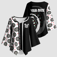 Personalized Black and White Dartboard Kimono Sleeve Blouse Bullseye Target Design for Dart Players - Wonder Print Shop