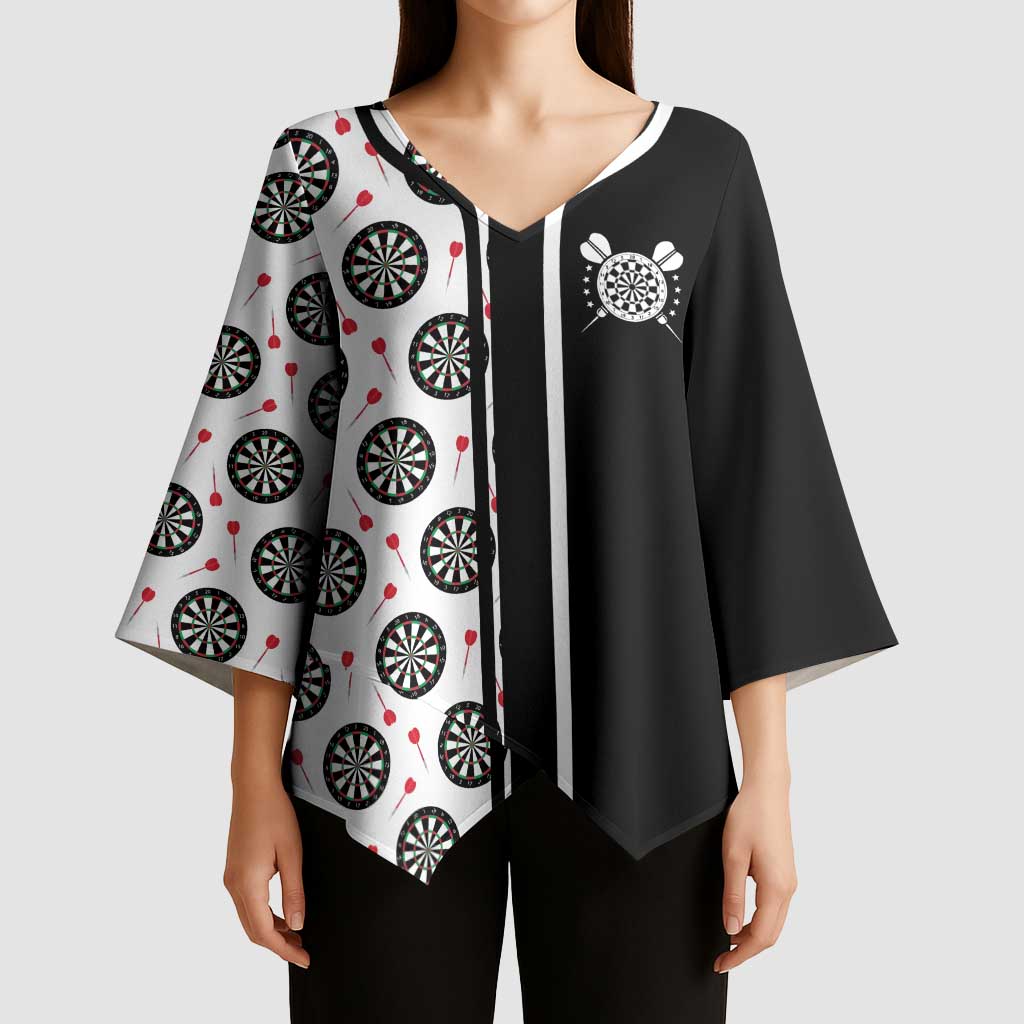 Personalized Black and White Dartboard Kimono Sleeve Blouse Bullseye Target Design for Dart Players - Wonder Print Shop
