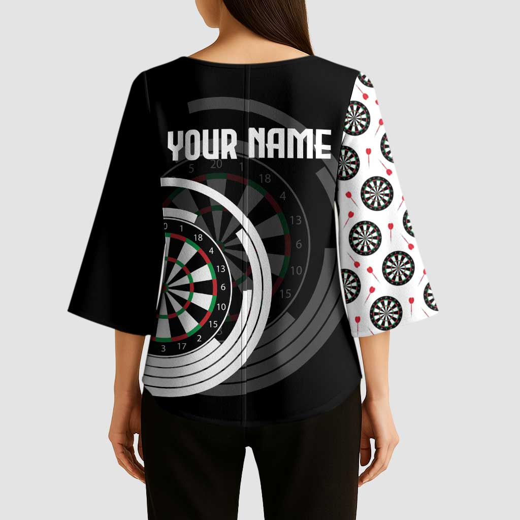 Personalized Black and White Dartboard Kimono Sleeve Blouse Bullseye Target Design for Dart Players - Wonder Print Shop