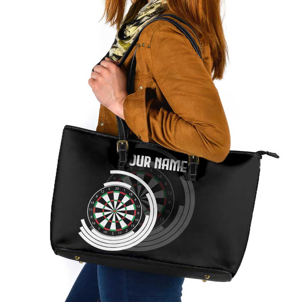 Personalized Black and White Dartboard Leather Tote Bag Bullseye Target Design for Dart Players - Wonder Print Shop
