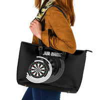 Personalized Black and White Dartboard Leather Tote Bag Bullseye Target Design for Dart Players - Wonder Print Shop