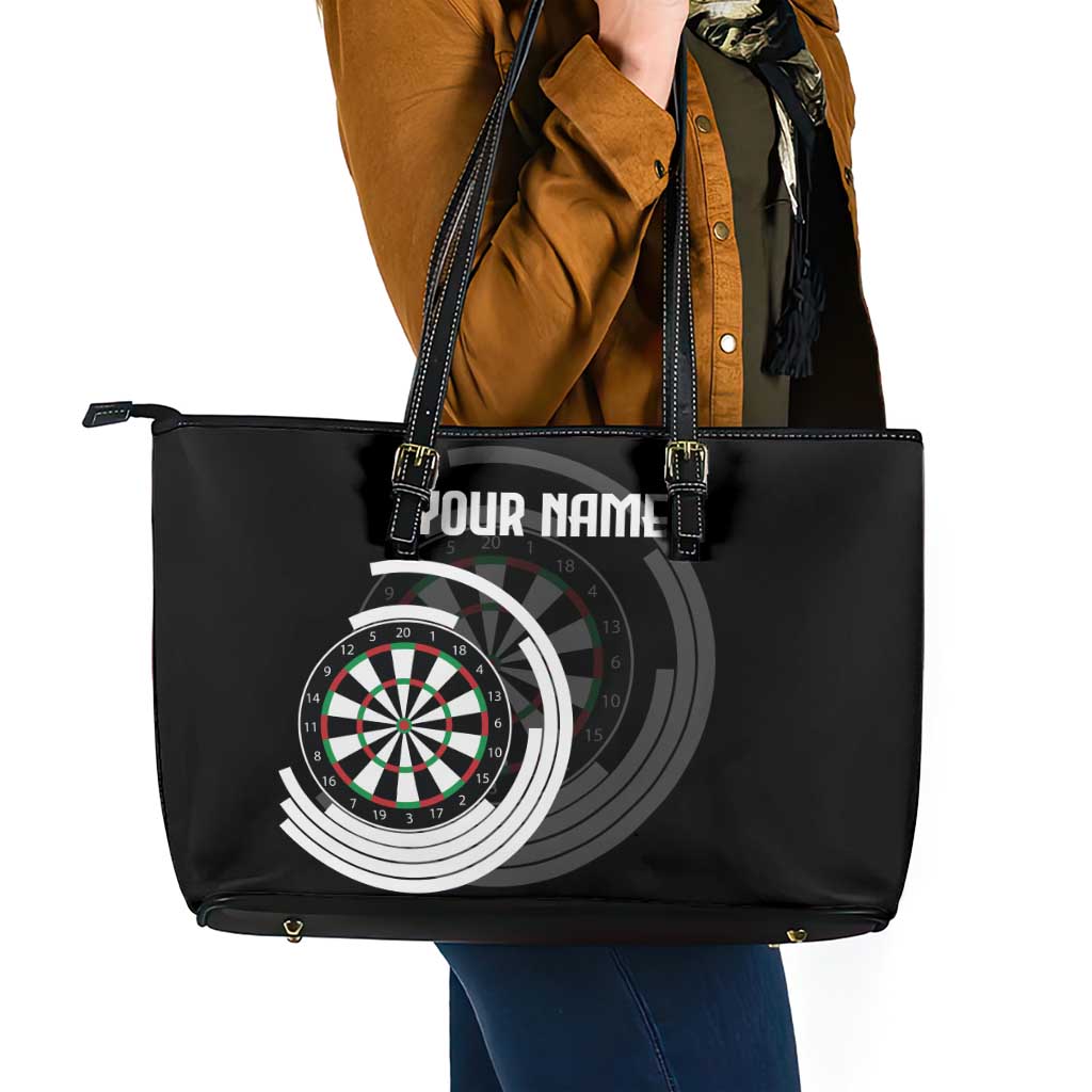 Personalized Black and White Dartboard Leather Tote Bag Bullseye Target Design for Dart Players - Wonder Print Shop