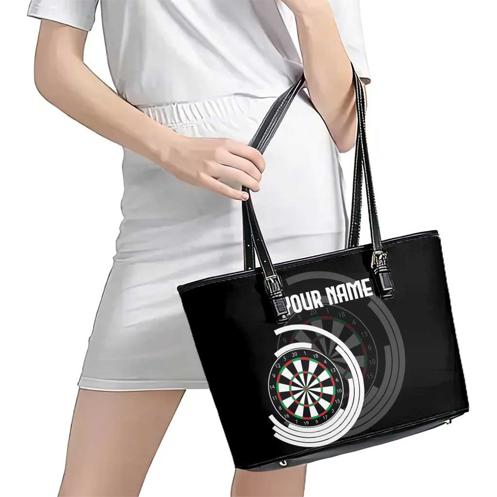 Personalized Black and White Dartboard Leather Tote Bag Bullseye Target Design for Dart Players - Wonder Print Shop
