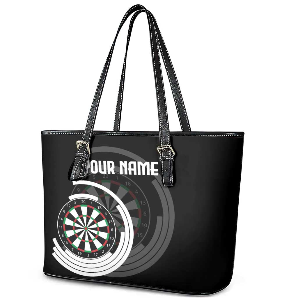 Personalized Black and White Dartboard Leather Tote Bag Bullseye Target Design for Dart Players - Wonder Print Shop