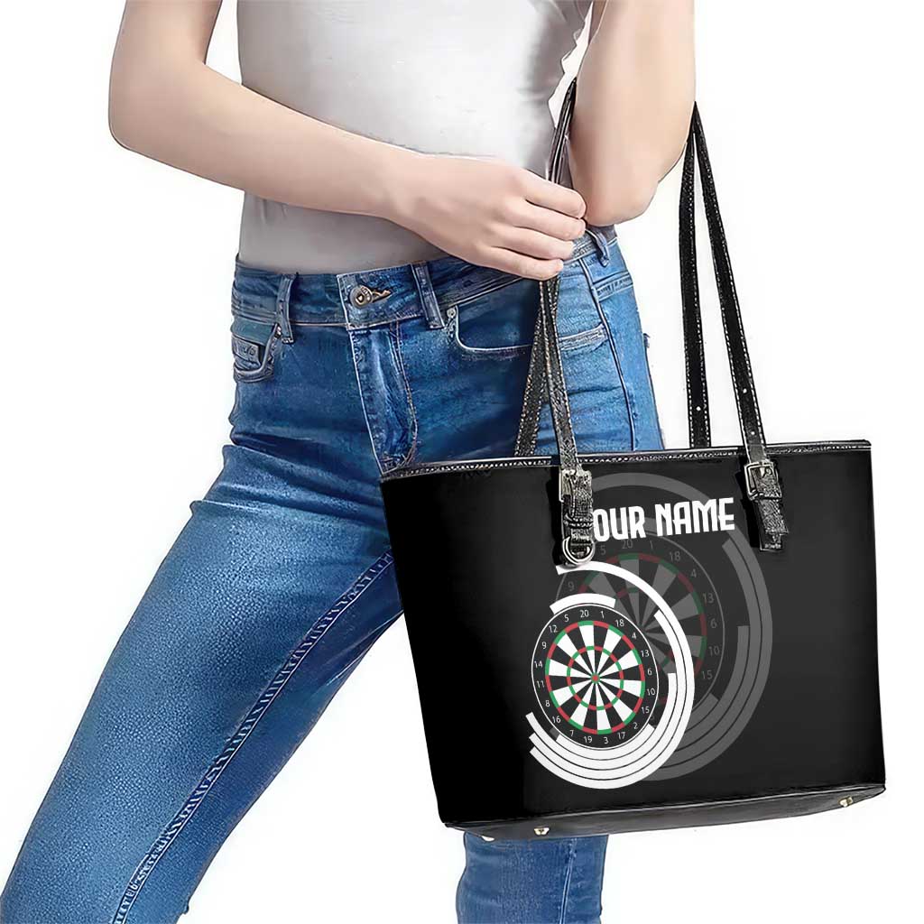 Personalized Black and White Dartboard Leather Tote Bag Bullseye Target Design for Dart Players - Wonder Print Shop