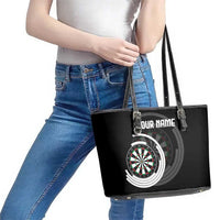 Personalized Black and White Dartboard Leather Tote Bag Bullseye Target Design for Dart Players - Wonder Print Shop
