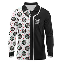 Personalized Black and White Dartboard Long Sleeve Polo Shirt Bullseye Target Design for Dart Players - Wonder Print Shop