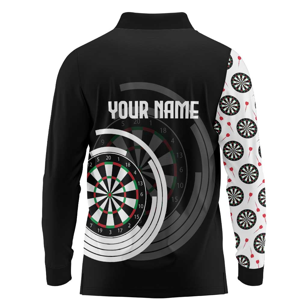 Personalized Black and White Dartboard Long Sleeve Polo Shirt Bullseye Target Design for Dart Players - Wonder Print Shop