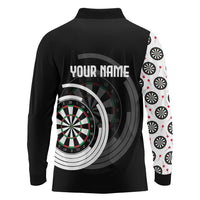 Personalized Black and White Dartboard Long Sleeve Polo Shirt Bullseye Target Design for Dart Players - Wonder Print Shop
