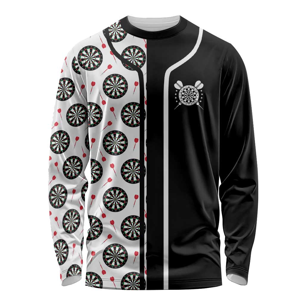 Personalized Black and White Dartboard Long Sleeve Shirt Bullseye Target Design for Dart Players - Wonder Print Shop