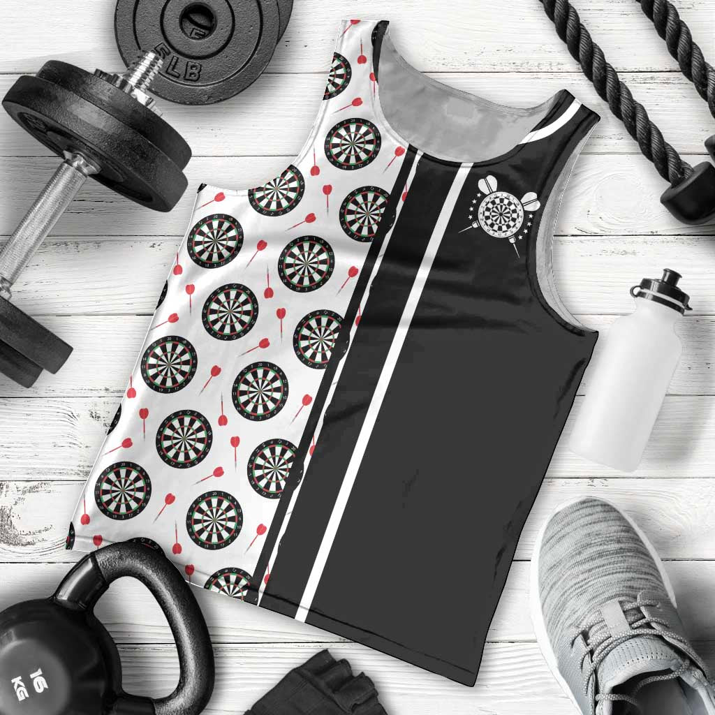 Personalized Black and White Dartboard Men Tank Top Bullseye Target Design for Dart Players - Wonder Print Shop