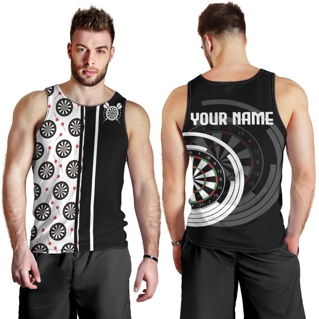 Personalized Black and White Dartboard Men Tank Top Bullseye Target Design for Dart Players - Wonder Print Shop