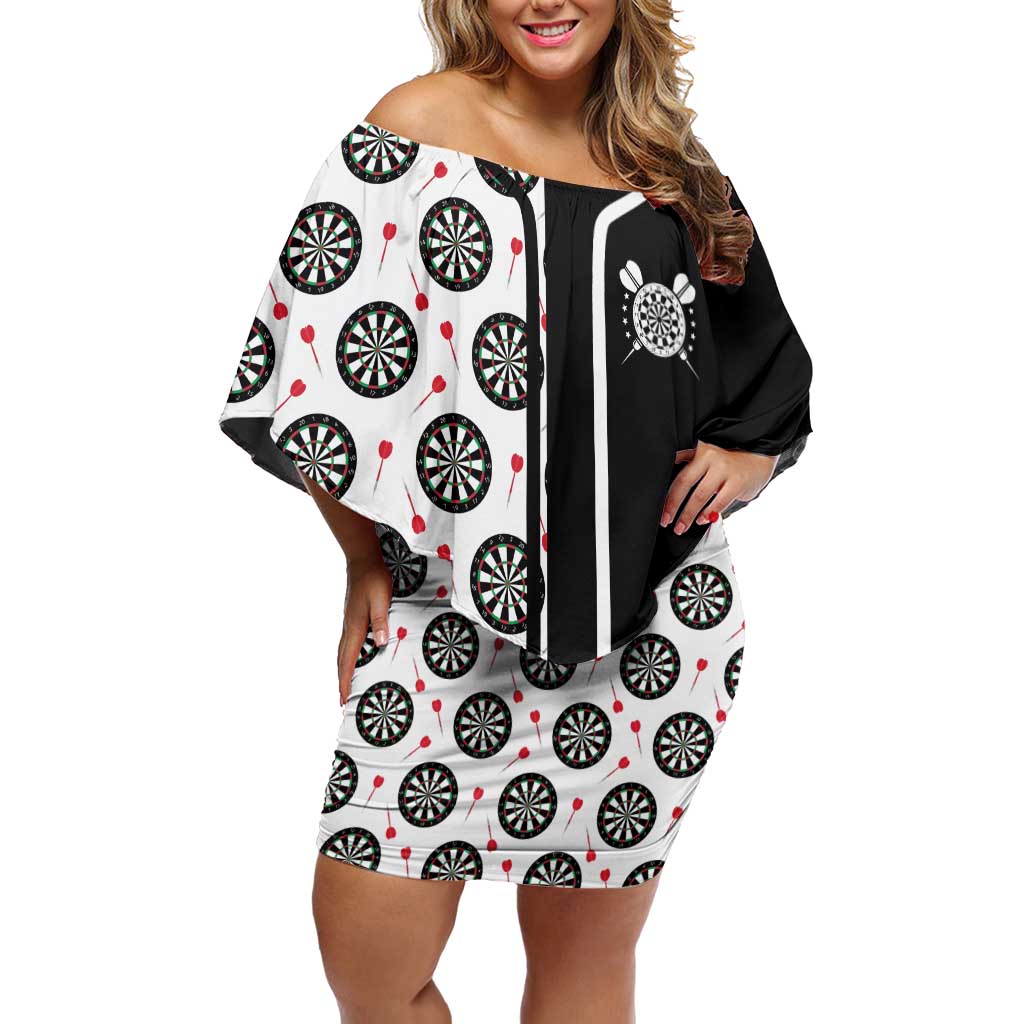 Personalized Black and White Dartboard Off Shoulder Short Dress Bullseye Target Design for Dart Players - Wonder Print Shop