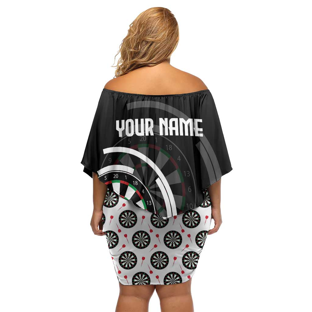 Personalized Black and White Dartboard Off Shoulder Short Dress Bullseye Target Design for Dart Players - Wonder Print Shop