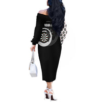 Personalized Black and White Dartboard Off The Shoulder Long Sleeve Dress Bullseye Target Design for Dart Players - Wonder Print Shop