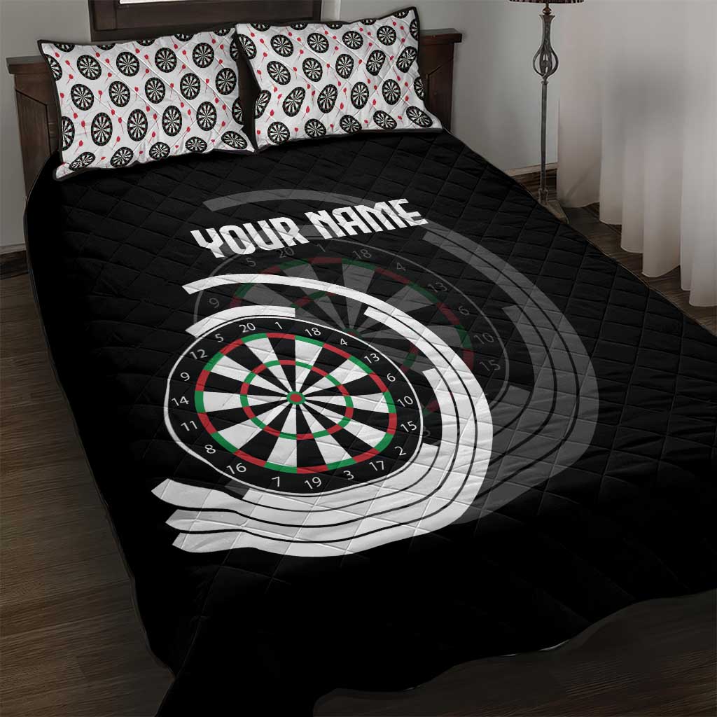 Personalized Black and White Dartboard Quilt Bed Set Bullseye Target Design for Dart Players - Wonder Print Shop