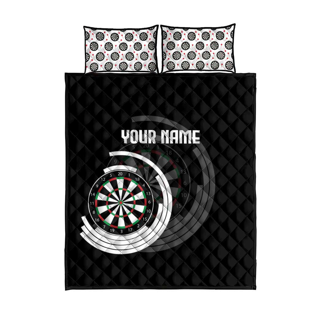 Personalized Black and White Dartboard Quilt Bed Set Bullseye Target Design for Dart Players - Wonder Print Shop