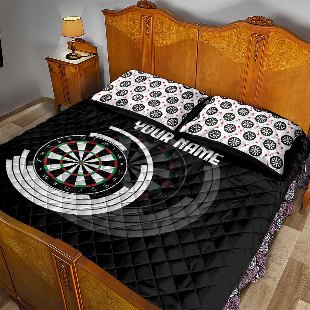 Personalized Black and White Dartboard Quilt Bed Set Bullseye Target Design for Dart Players - Wonder Print Shop