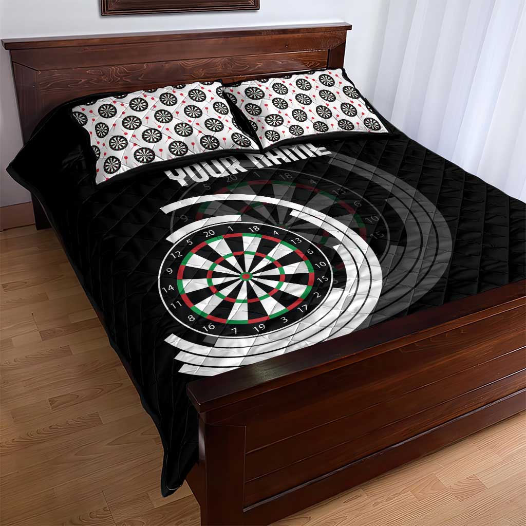 Personalized Black and White Dartboard Quilt Bed Set Bullseye Target Design for Dart Players - Wonder Print Shop