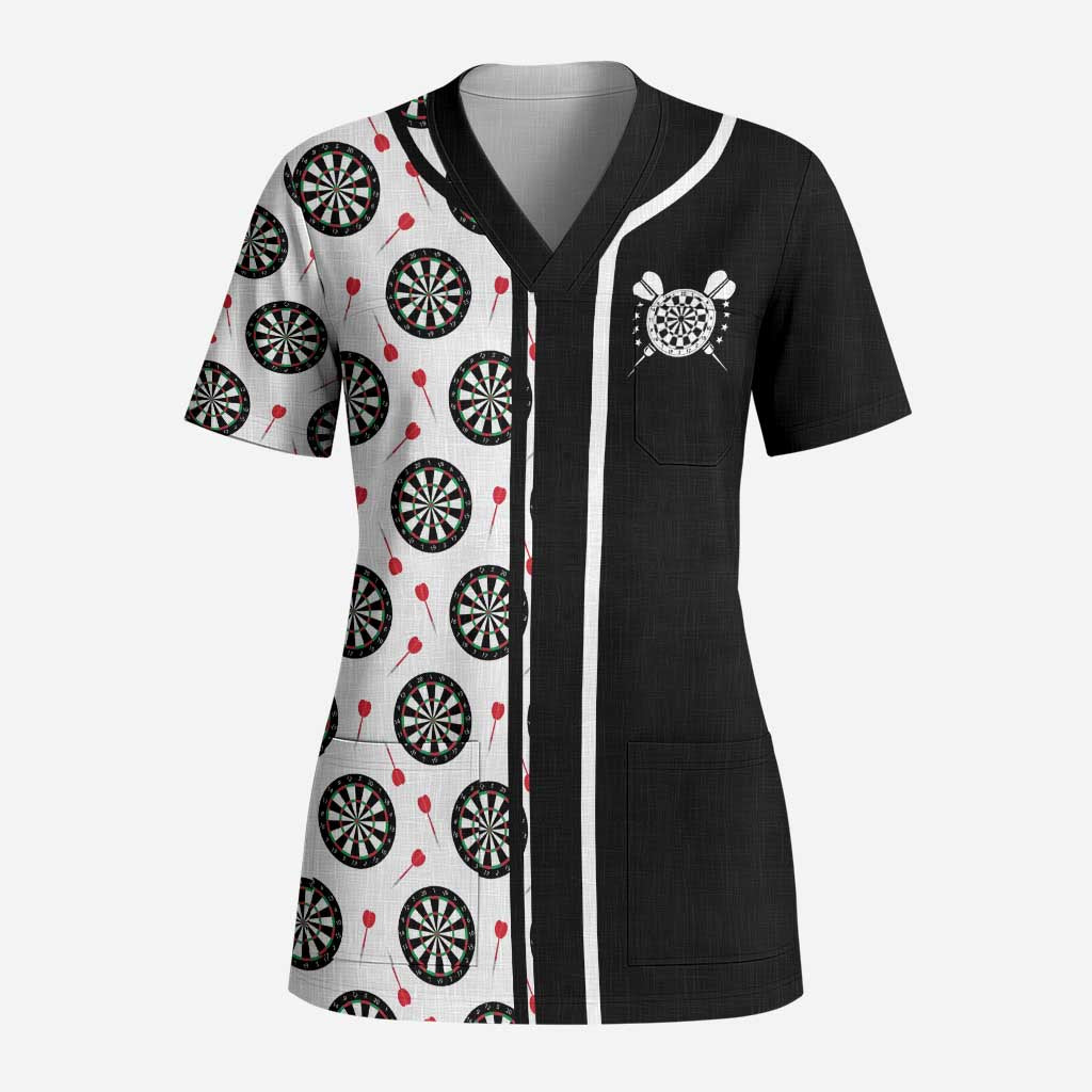 Personalized Black and White Dartboard Scrub Top Bullseye Target Design for Dart Players - Wonder Print Shop