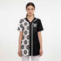 Personalized Black and White Dartboard Scrub Top Bullseye Target Design for Dart Players - Wonder Print Shop