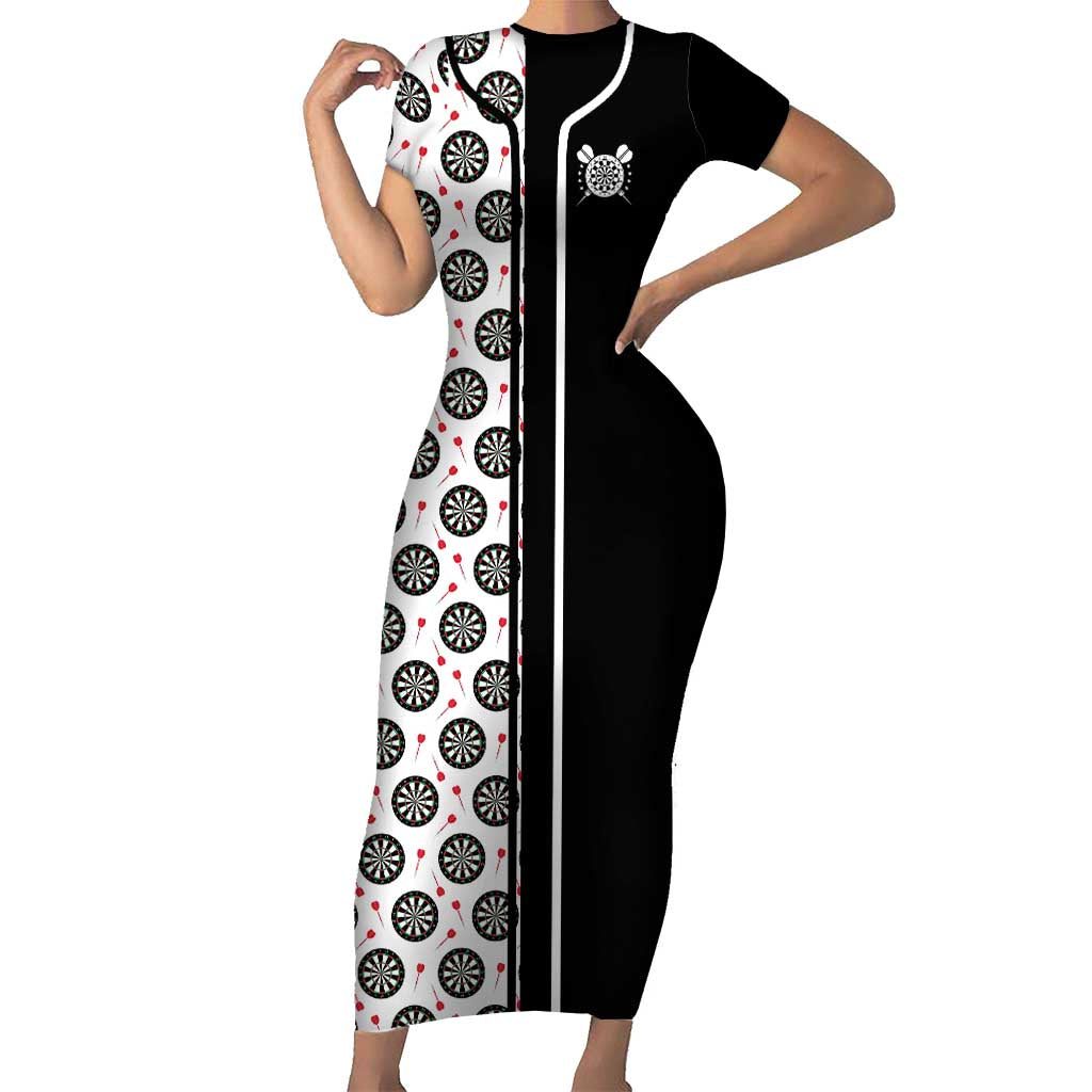 Personalized Black and White Dartboard Short Sleeve Bodycon Dress Bullseye Target Design for Dart Players - Wonder Print Shop