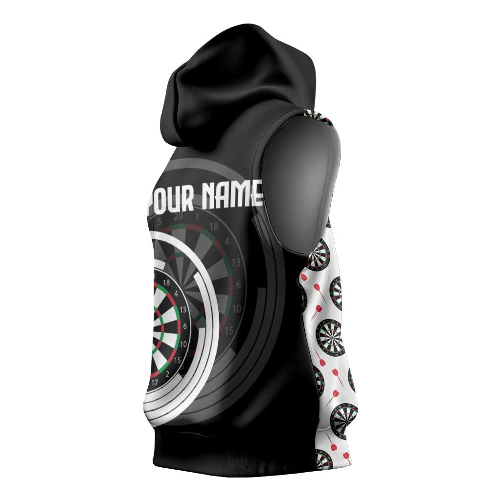 Personalized Black and White Dartboard Sleeveless Hoodie Bullseye Target Design for Dart Players - Wonder Print Shop
