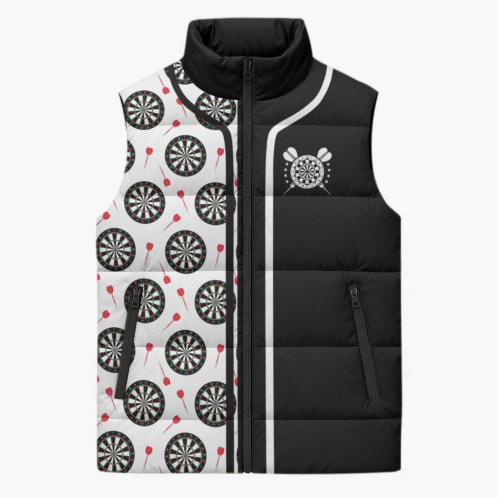 Personalized Black and White Dartboard Sleeveless Puffer Jacket Bullseye Target Design for Dart Players - Wonder Print Shop