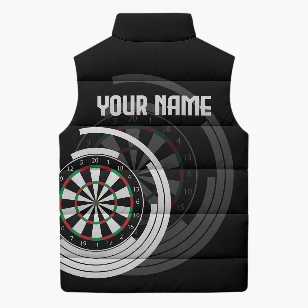 Personalized Black and White Dartboard Sleeveless Puffer Jacket Bullseye Target Design for Dart Players - Wonder Print Shop