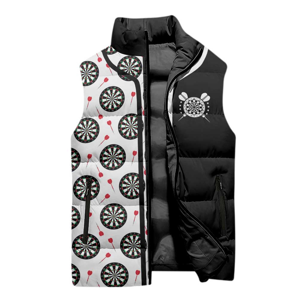 Personalized Black and White Dartboard Sleeveless Puffer Jacket Bullseye Target Design for Dart Players - Wonder Print Shop