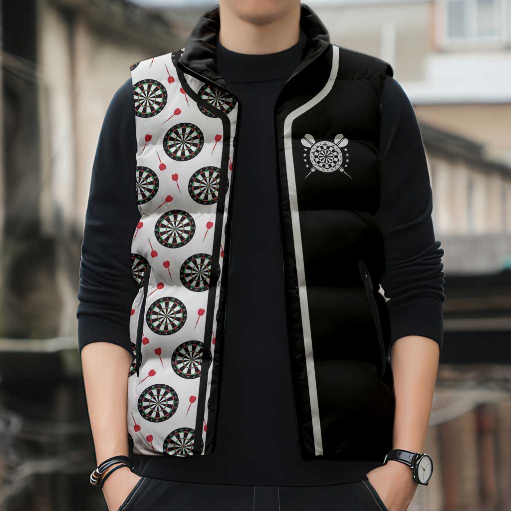 Personalized Black and White Dartboard Sleeveless Puffer Jacket Bullseye Target Design for Dart Players - Wonder Print Shop