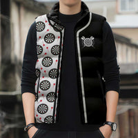 Personalized Black and White Dartboard Sleeveless Puffer Jacket Bullseye Target Design for Dart Players - Wonder Print Shop