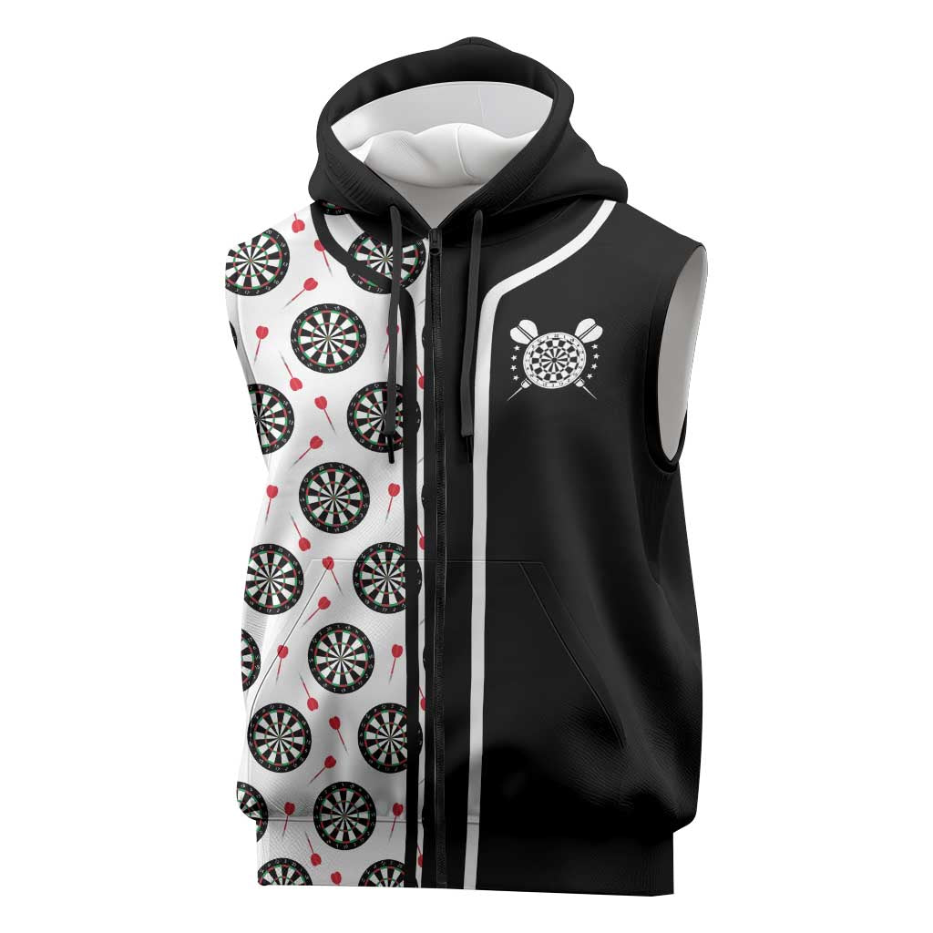 Personalized Black and White Dartboard Sleeveless Zip Hoodie Bullseye Target Design for Dart Players - Wonder Print Shop