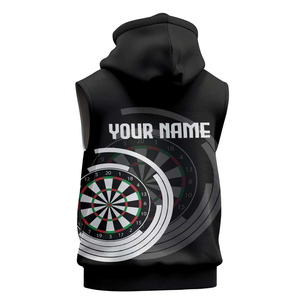 Personalized Black and White Dartboard Sleeveless Zip Hoodie Bullseye Target Design for Dart Players - Wonder Print Shop