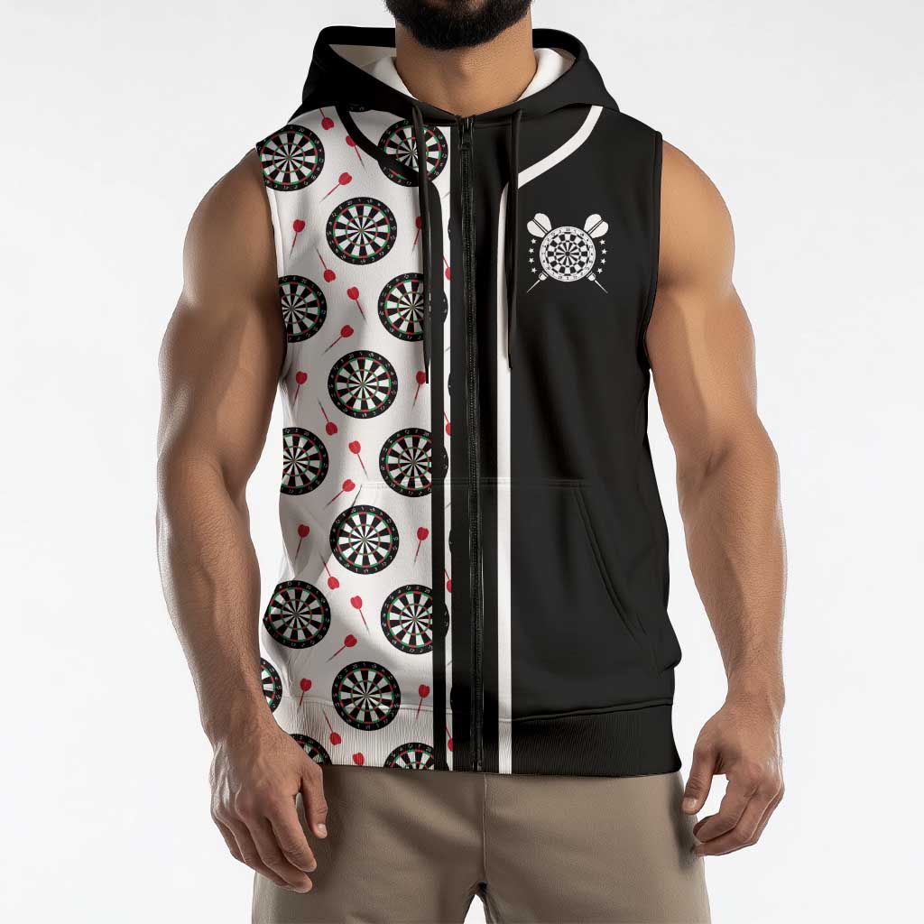 Personalized Black and White Dartboard Sleeveless Zip Hoodie Bullseye Target Design for Dart Players - Wonder Print Shop